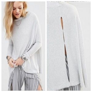 Free People Gray Mock Neck Open Back Sweater